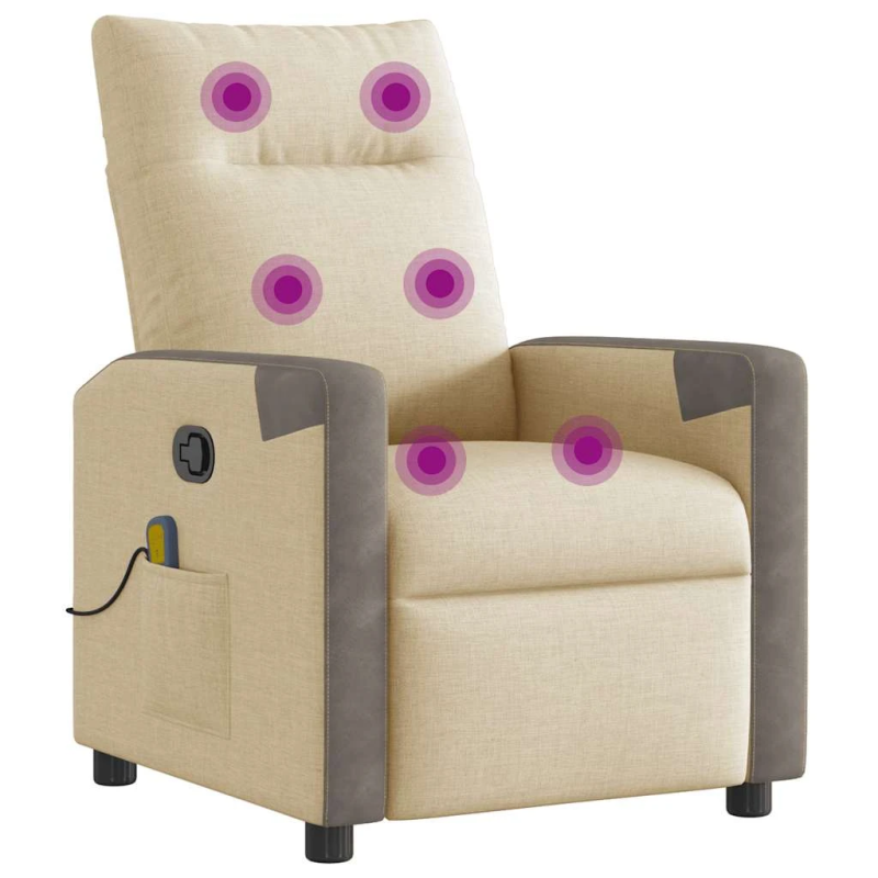 vidaXL masāžas krēsls, atgāžams, krēmkrāsas audums