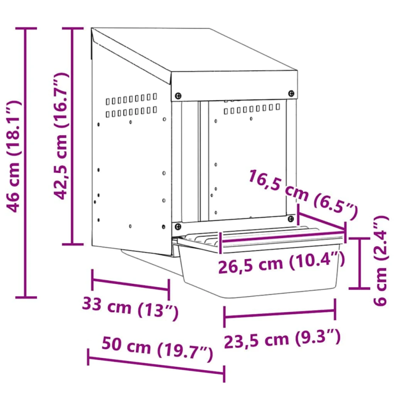 vidaXL vistu ligzdas kaste, 1 nodalījums, pie sienas stiprināma, cinkots tērauds