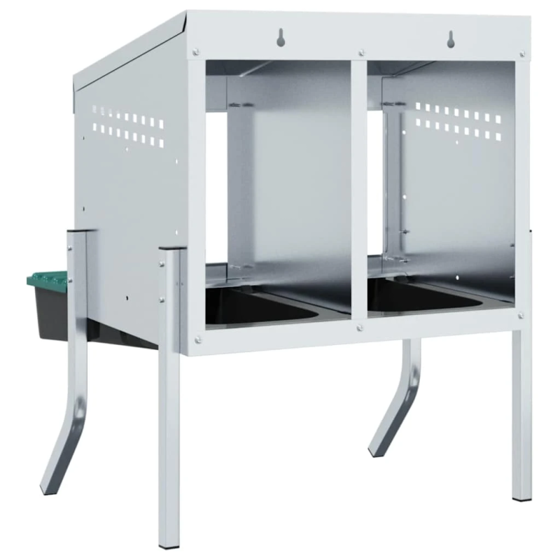 vidaXL vistu ligzdas kaste, 2 nodalījumi, ar kājām, cinkots tērauds