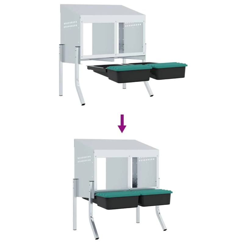 vidaXL vistu ligzdas kaste, 2 nodalījumi, ar kājām, cinkots tērauds