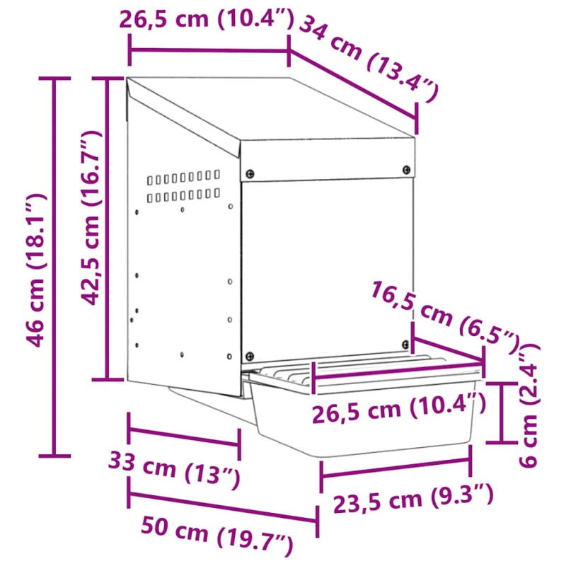 vidaXL vistu ligzdas kaste, 1 nodalījums, pie sienas stiprināma, cinkots tērauds