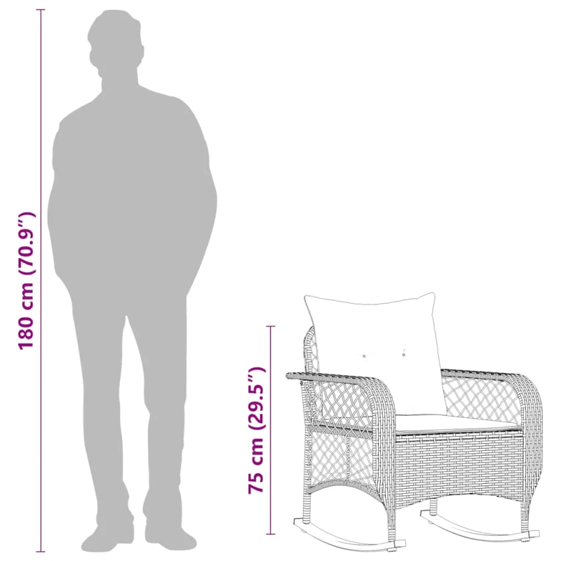 vidaXL dārza šūpuļkrēsls ar matračiem, gaiši pelēka PE rotangpalma