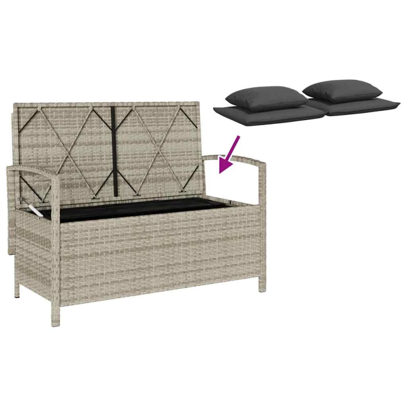 vidaXL dārza glabāšanas sols ar spilvenu gaiši pelēku polirotangpalmu