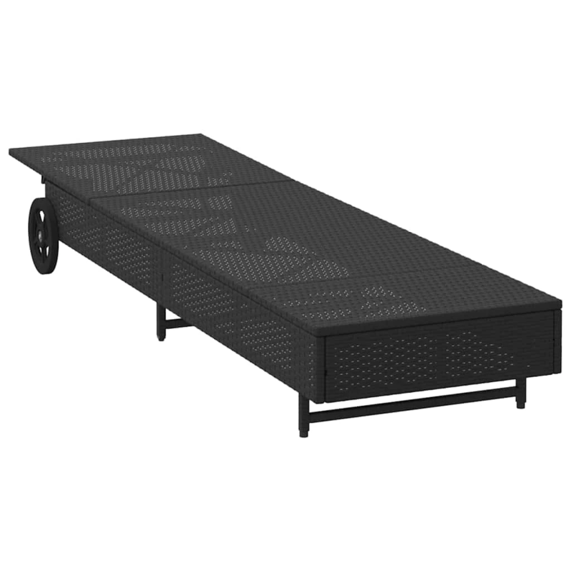 vidaXL sauļošanās zvilnis ar riteņiem un matraci, melna PE rotangpalma