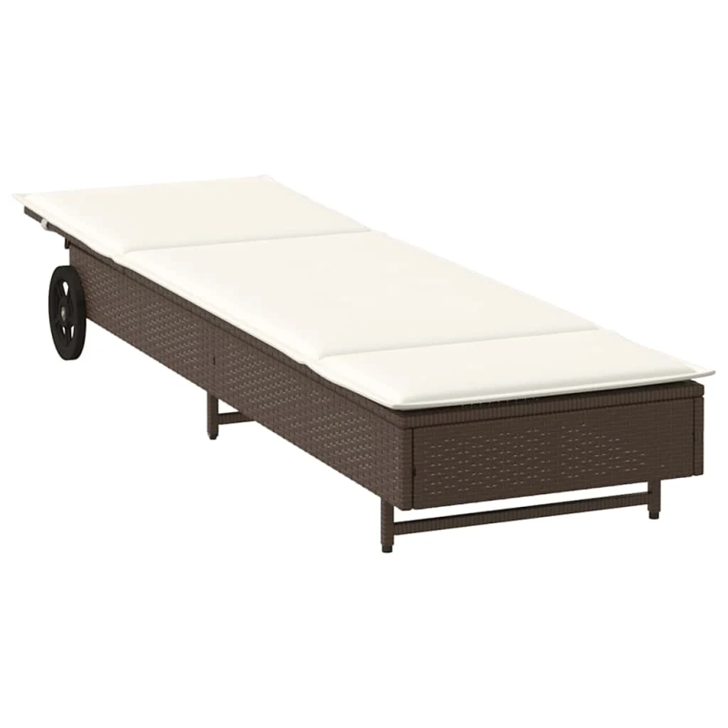 vidaXL sauļošanās zvilnis ar riteņiem un matraci, brūna PE rotangpalma