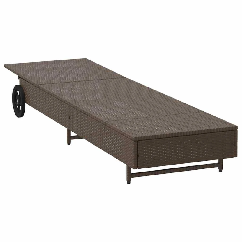 vidaXL sauļošanās zvilnis ar riteņiem un matraci, brūna PE rotangpalma