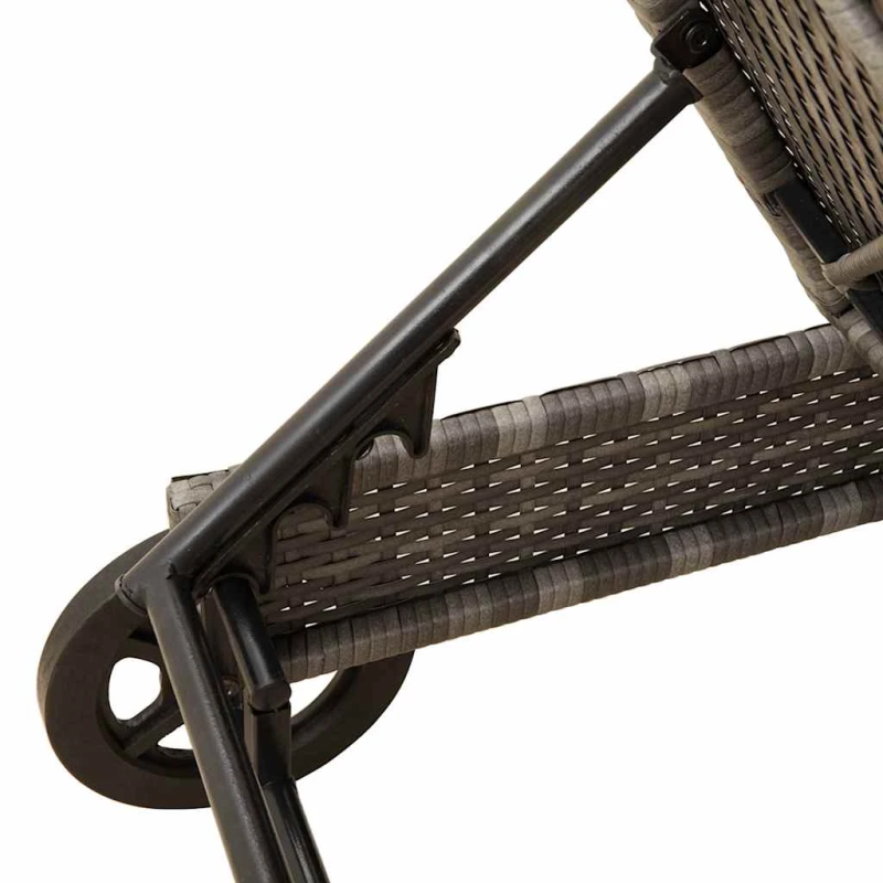 vidaXL sauļošanās zvilnis ar riteņiem un matraci pelēka PE rotangpalma