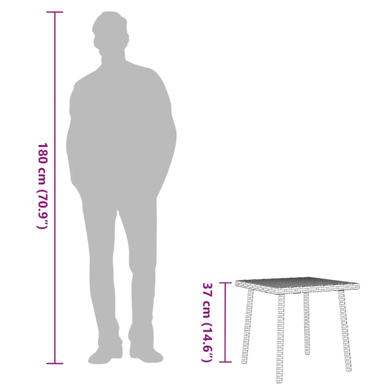 vidaXL dārza kafijas galdiņš taisnstūrveida pelēka polirotangpalmas