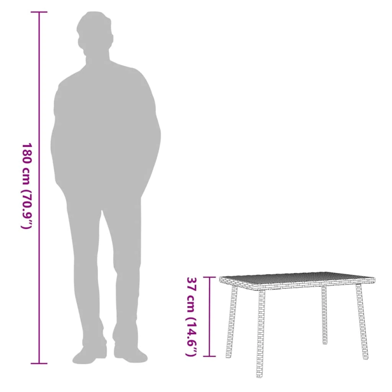 vidaXL dārza kafijas galdiņš taisnstūrveida pelēks polirotangpalmas