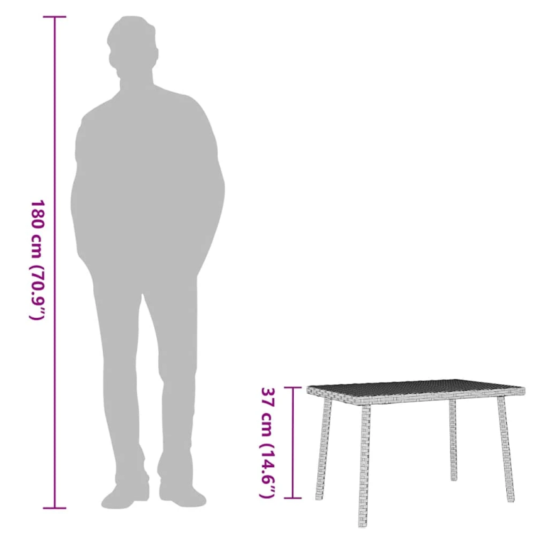 vidaXL dārza kafijas galdiņš taisnstūrveida gaiši pelēks 60x40x37 cm