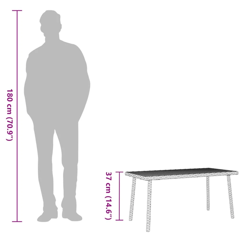 vidaXL dārza kafijas galdiņš taisnstūrveida pelēks polirotangpalmas