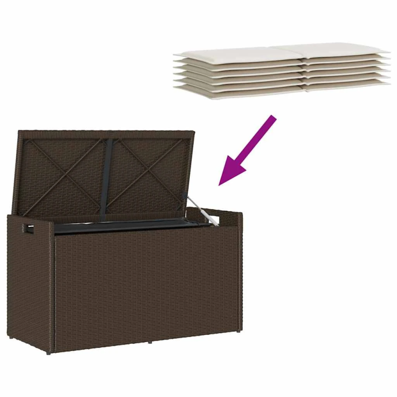 vidaXL āra uzglabāšanas sols ar spilvenu brūns 100 cm polirotangpalmas