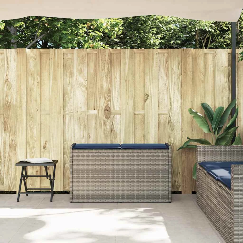 vidaXL āra glabāšanas sols ar spilvenu pelēks 100 cm polirotangpalmas