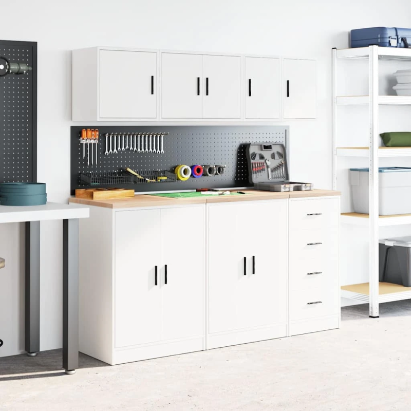 vidaXL garāžas sienas skapji, 2 gab., balti, inženierijas koks