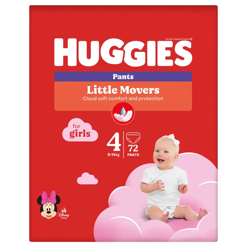 Autiņbiksītes - apakšbiksītes Huggies Pants Girl, 4 izmērs, 14 kg, 72 gab.