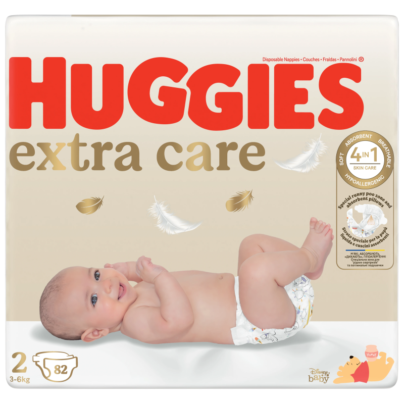 Huggies Extra Care autiņbiksītes jaundzimušajiem 2 3-6kg 82gab