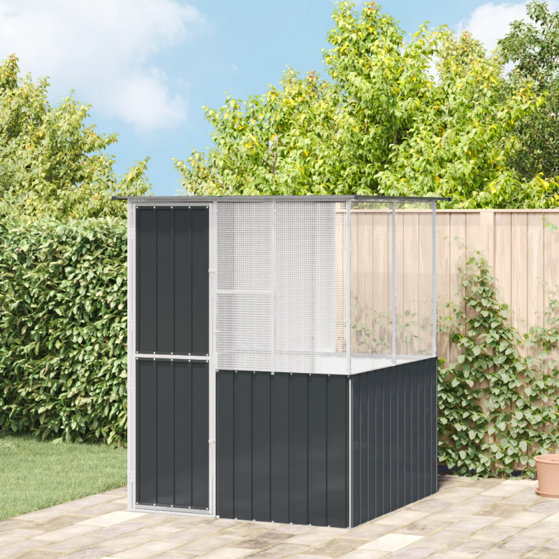 vidaXL Putnu būris Antracīts 154 x 154 x 200 cm Cinkots tērauds