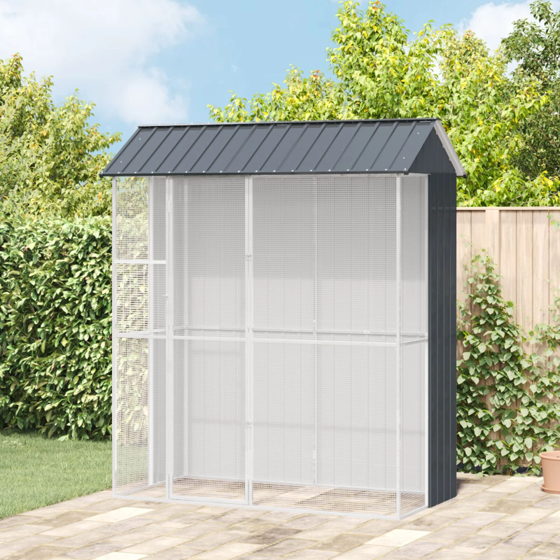 vidaXL Putnu būris Antracīts 215 x 110 x 247 cm Cinkots tērauds