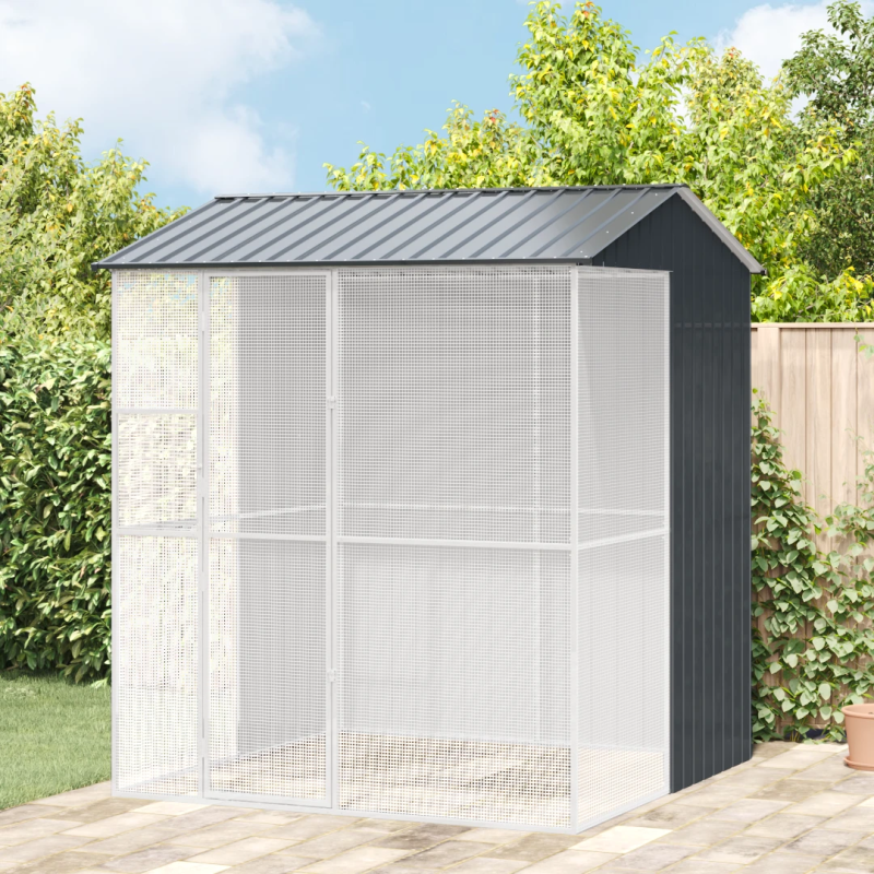 vidaXL Putnu būris Antracīts 215 x 210 x 247 cm Cinkots tērauds