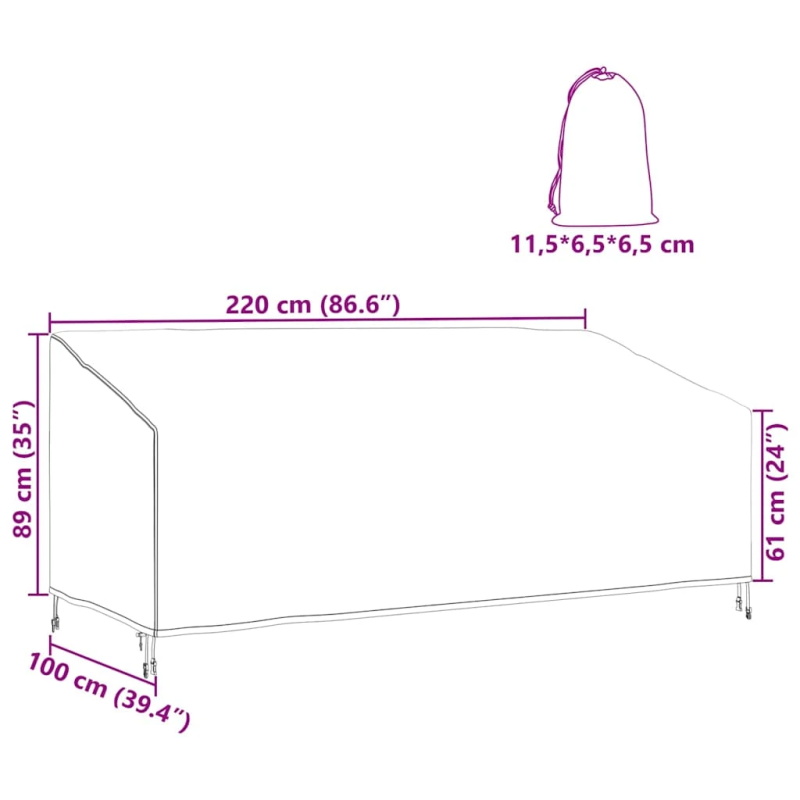 vidaXL Dārza sola pārsegs Melna 220 x 100 x 89 cm 210D Oksforda audums