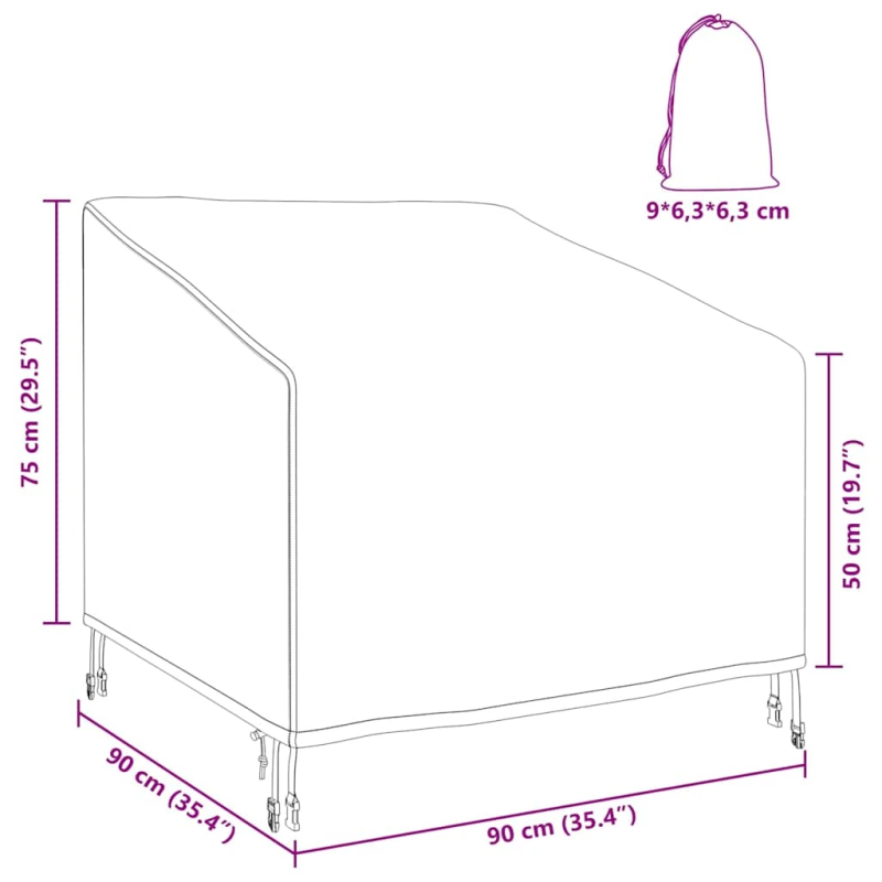vidaXL Dārza krēsla vāks Melna 90 x 90 x 50 - 75 cm 600D Oksforda audums