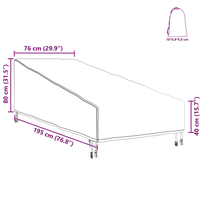 vidaXL Āra mēbeļu pārvalks Melna 195 x 76 x 82 cm 210D Oksforda audums