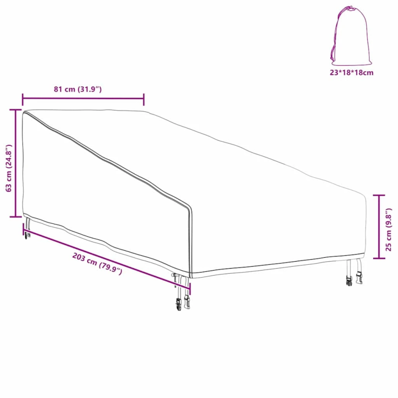 vidaXL Āra mēbeļu pārvalks Melna 203 x 81 x 63 cm 210D Oksforda audums