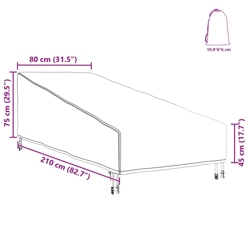 vidaXL Āra mēbeļu pārvalks Melna 210 x 80 x 75 cm 210D Oksforda audums