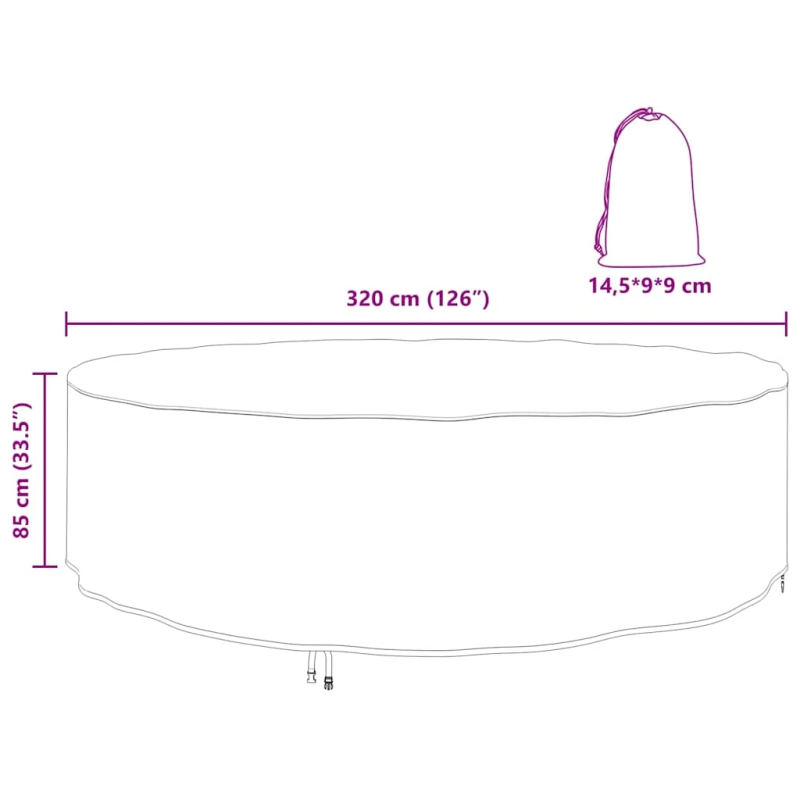 vidaXL Āra mēbeļu pārsegs Melna 320 x 320 x 85 cm 210D audums