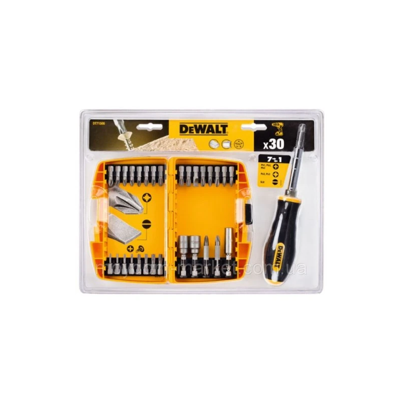 DeWALT uzgaļu komplekts + Skrūvgriezis. 30 daļas