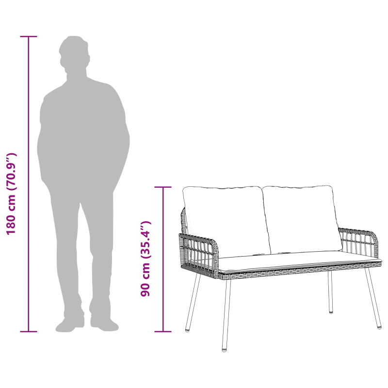 vidaXL Dārza sols ar spilvenu Daba 114 x 64 x 90cm Tērauds