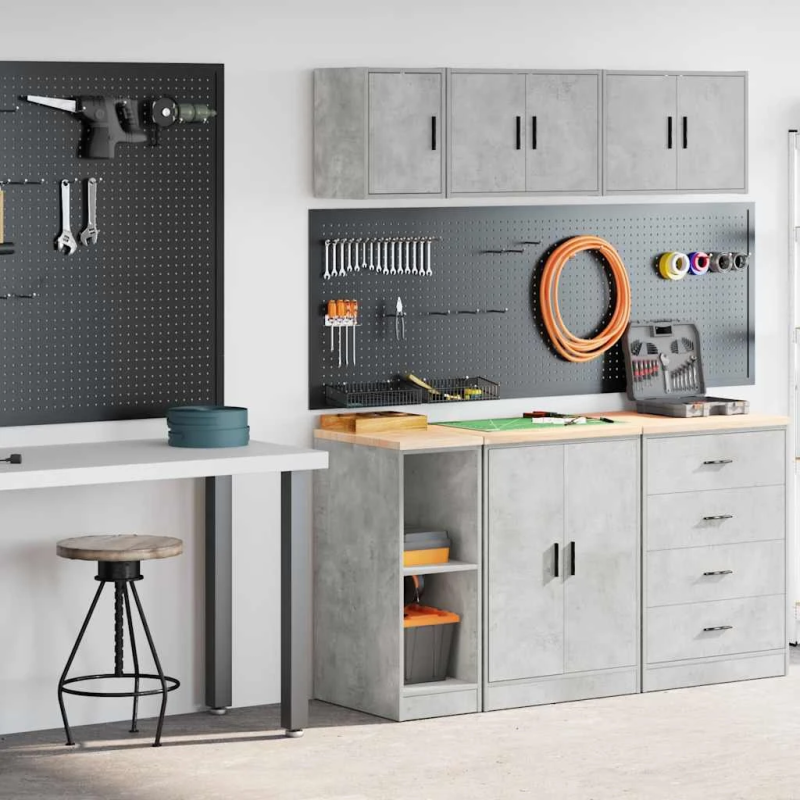 vidaXL garāžas skapji, 2 gab., betona pelēki, inženierijas koks