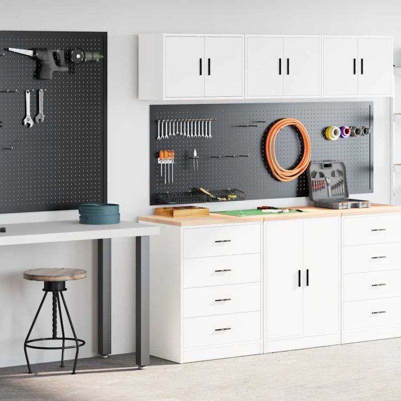 vidaXL garāžas skapji, 2 gab., balti, inženierijas koks