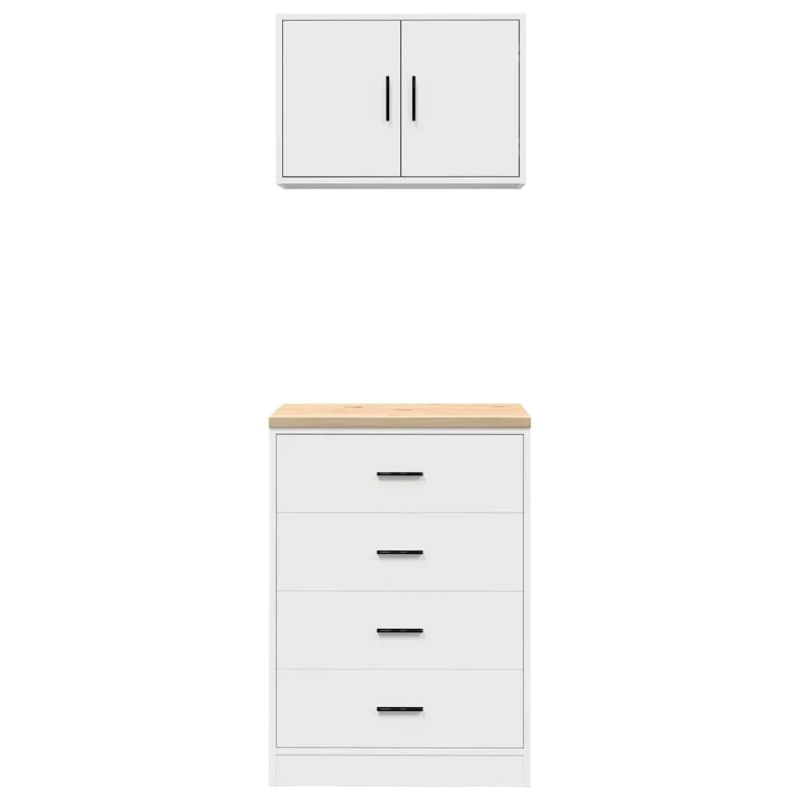 vidaXL garāžas skapji, 2 gab., balti, inženierijas koks