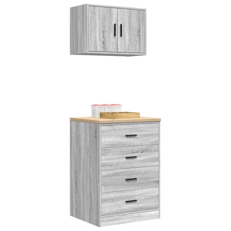 vidaXL garāžas skapji, 2gab., pelēka ozolkoka krāsa, inženierijas koks