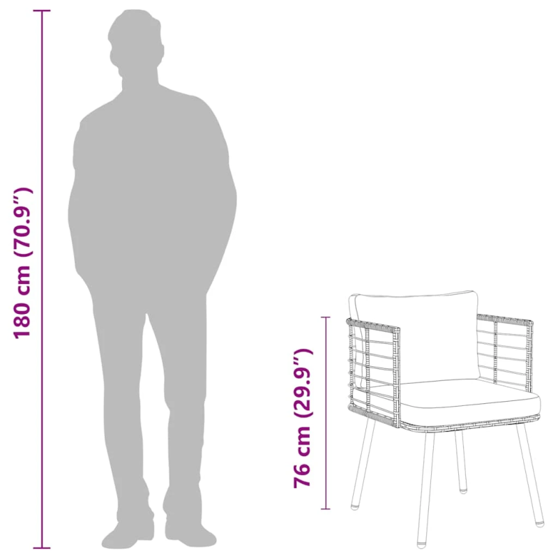 vidaXL dārza krēsls ar matračiem, melna PE rotangpalma