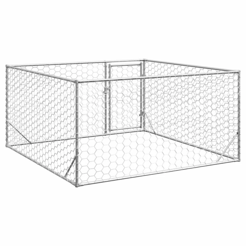 vidaXL āra suņu voljērs ar durvīm, 2x2x1 m, cinkots tērauds