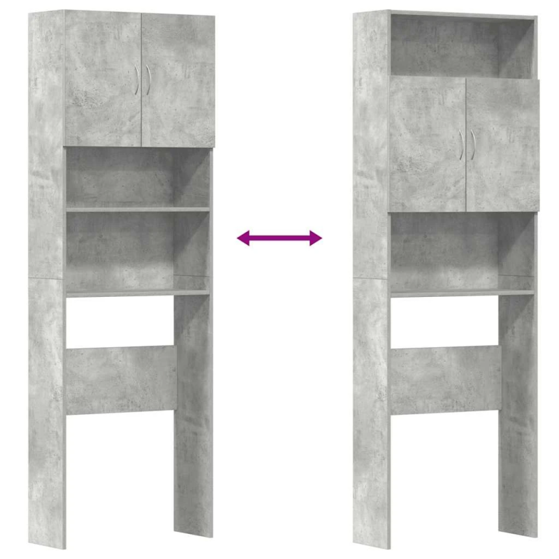 vidaXL veļasmašīnas plaukts, pelēks, 64x24x190 cm, inženierijas koks