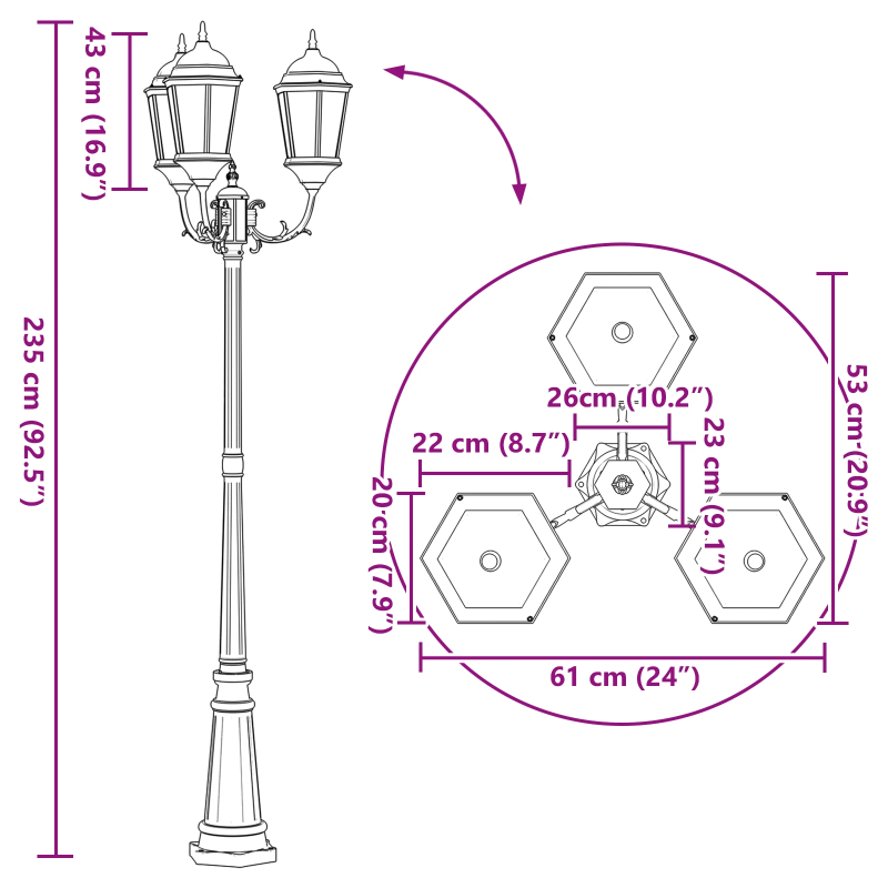 vidaXL Dārza gaisma Balts 61 x 53 x 235 cm Alumīnijs un stikls