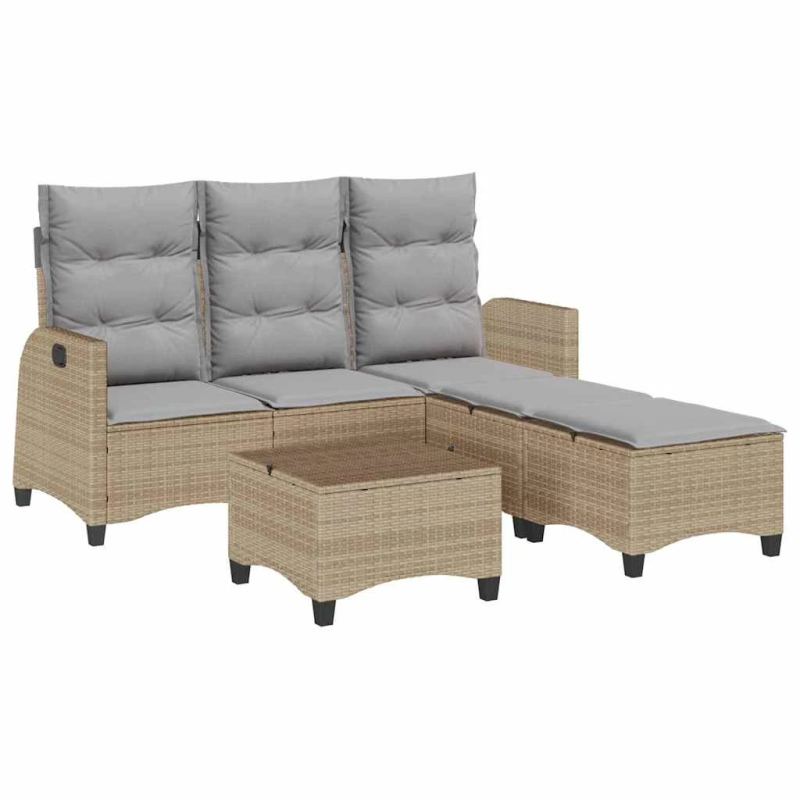 vidaXL 3-daļīgs dārza dīvānu komplekts, matrači, bēša L-veida