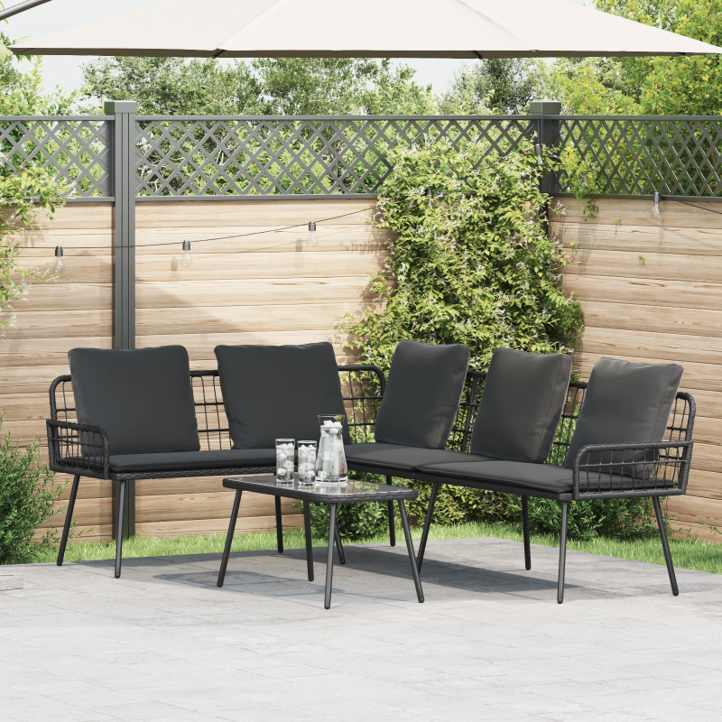 vidaXL Dārza dīvānu komplekts ar spilvenu 2 pcs Melna poliratāns