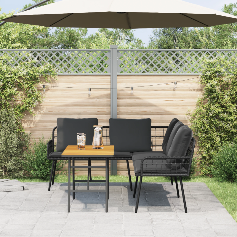 vidaXL Dārza dīvānu komplekts 2 pcs Melna poliratāns