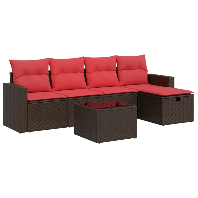 vidaXL 6-daļīgs dārza dīvānu komplekts, matrači, brūna PE rotangpalma