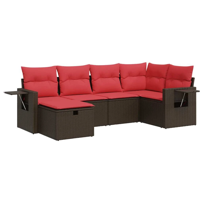 vidaXL 6-daļīgs dārza dīvānu komplekts, matrači, brūna PE rotangpalma