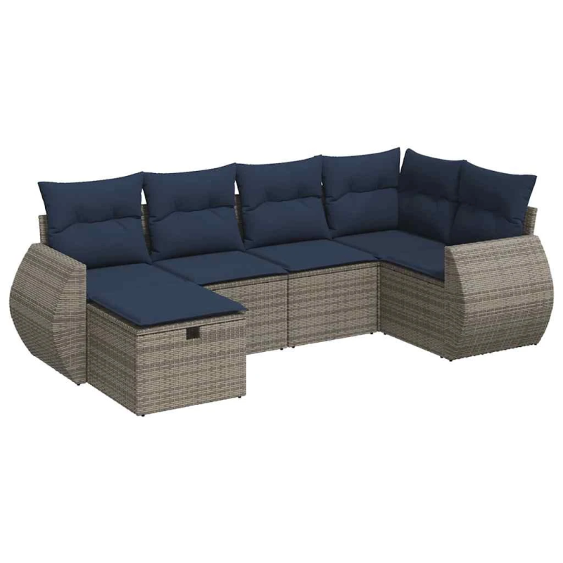 vidaXL 6-daļīgs dārza dīvāna komplekts ar matračiem, pelēks PE pinums