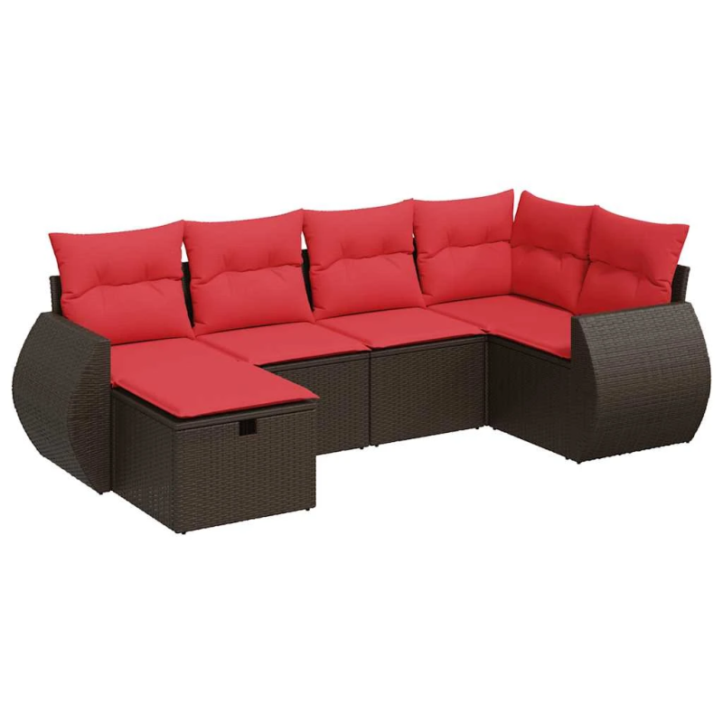 vidaXL 6-daļīgs dārza dīvānu komplekts, matrači, brūna PE rotangpalma