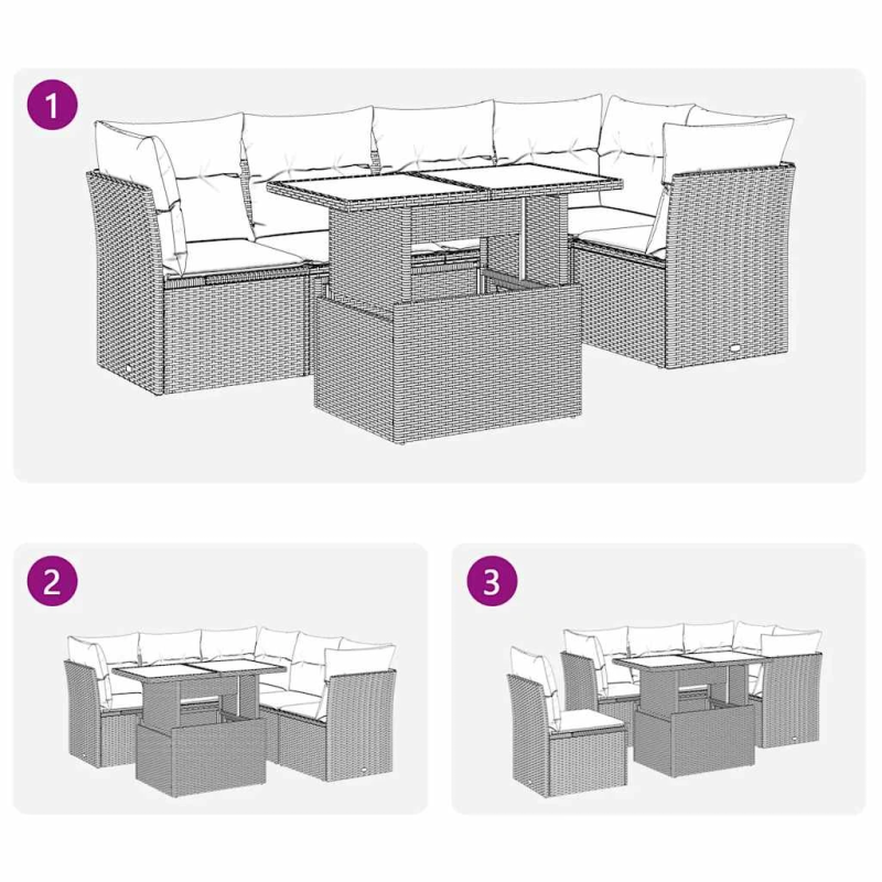 vidaXL 6-daļīgs dārza dīvānu komplekts, matrači, brūna PE rotangpalma