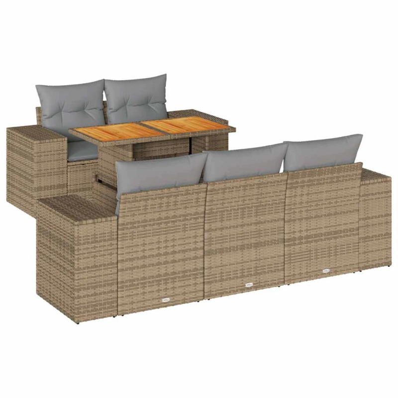 vidaXL 6-daļīgs dārza dīvāna komplekts, matrači, bēša PE rotangpalma