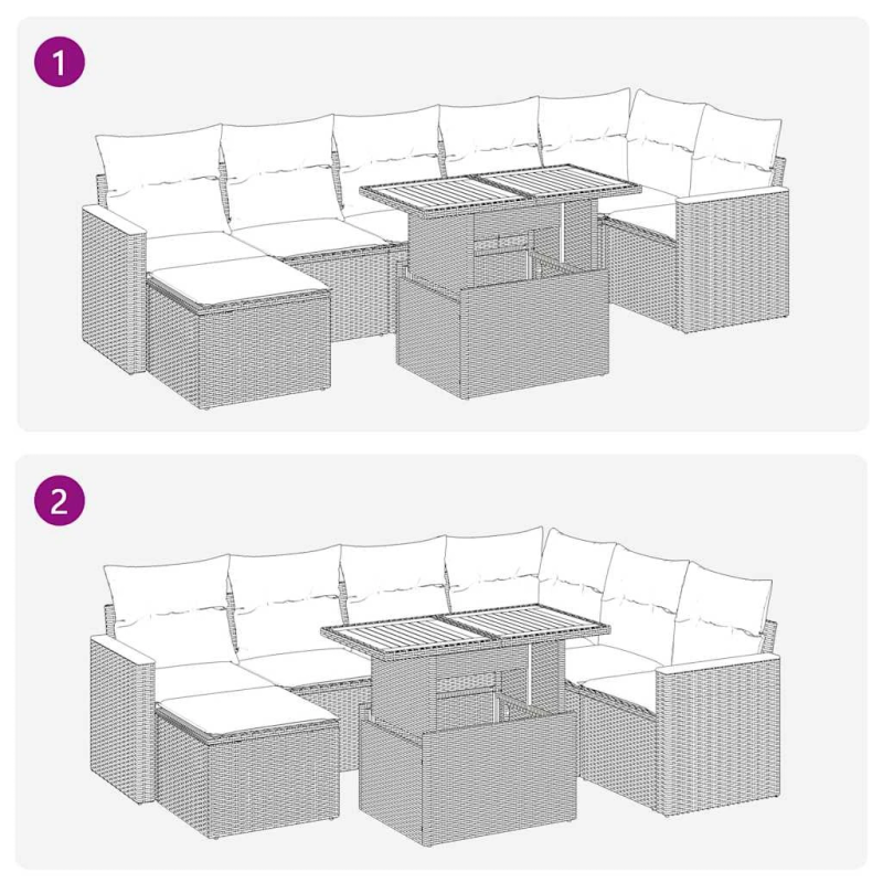 vidaXL 8-daļīgs dārza dīvāna komplekts, matrači, pelēks PE rotangpalma