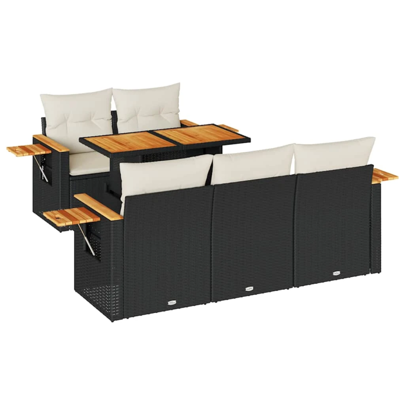 vidaXL 6-daļīgs dārza dīvāna komplekts, matrači, melna PE rotangpalma